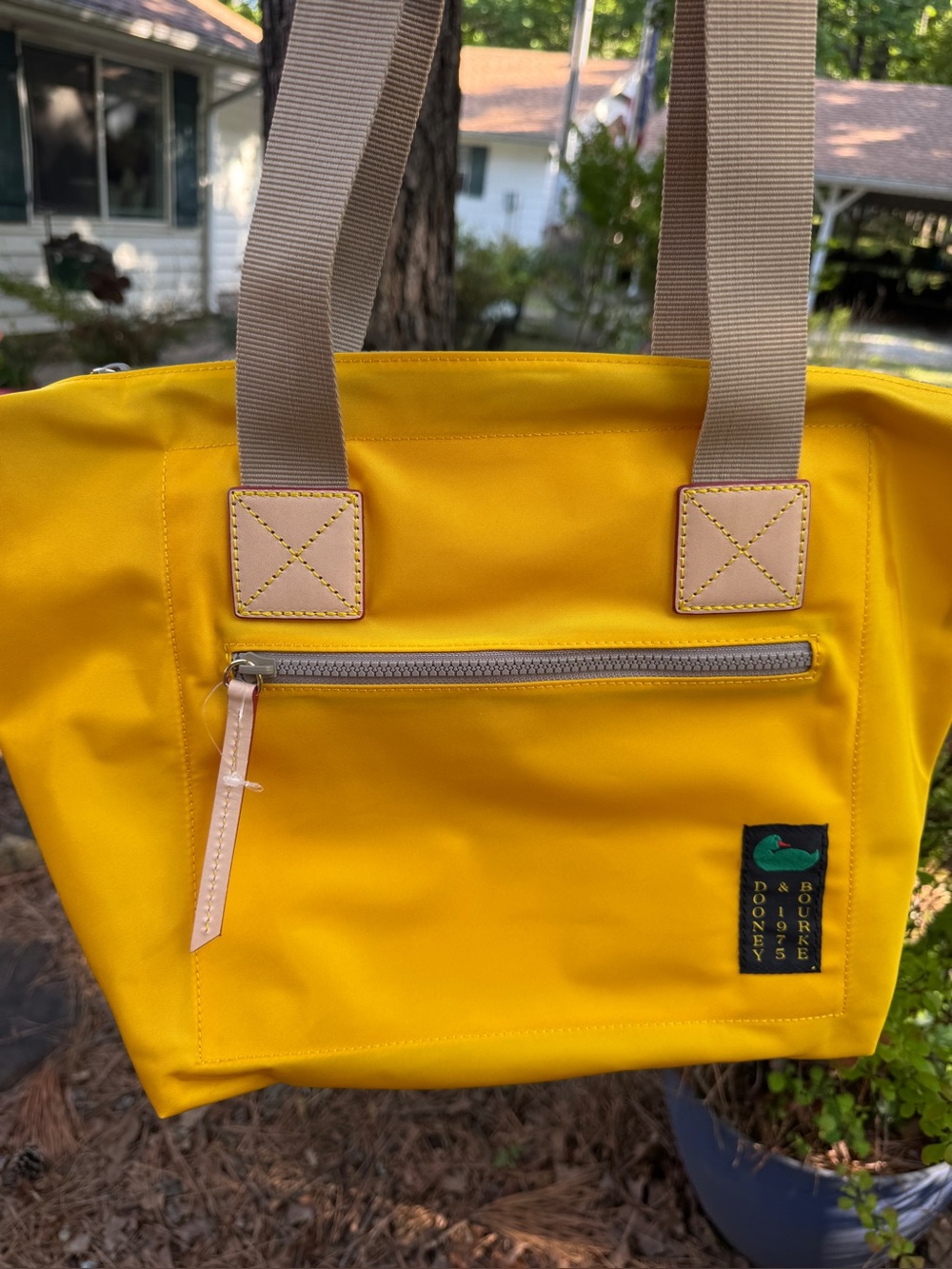 Dooney & Bourke Bright Yellow Tote with Beige Straps